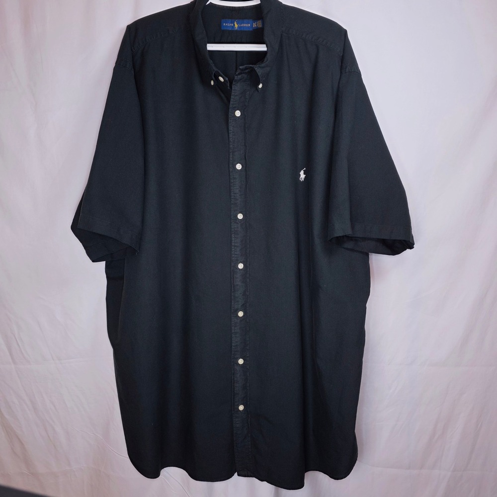 Ralph Lauren Short Sleeve Button Down Shirt Mens 3XLT Black Cotton Big & Tall